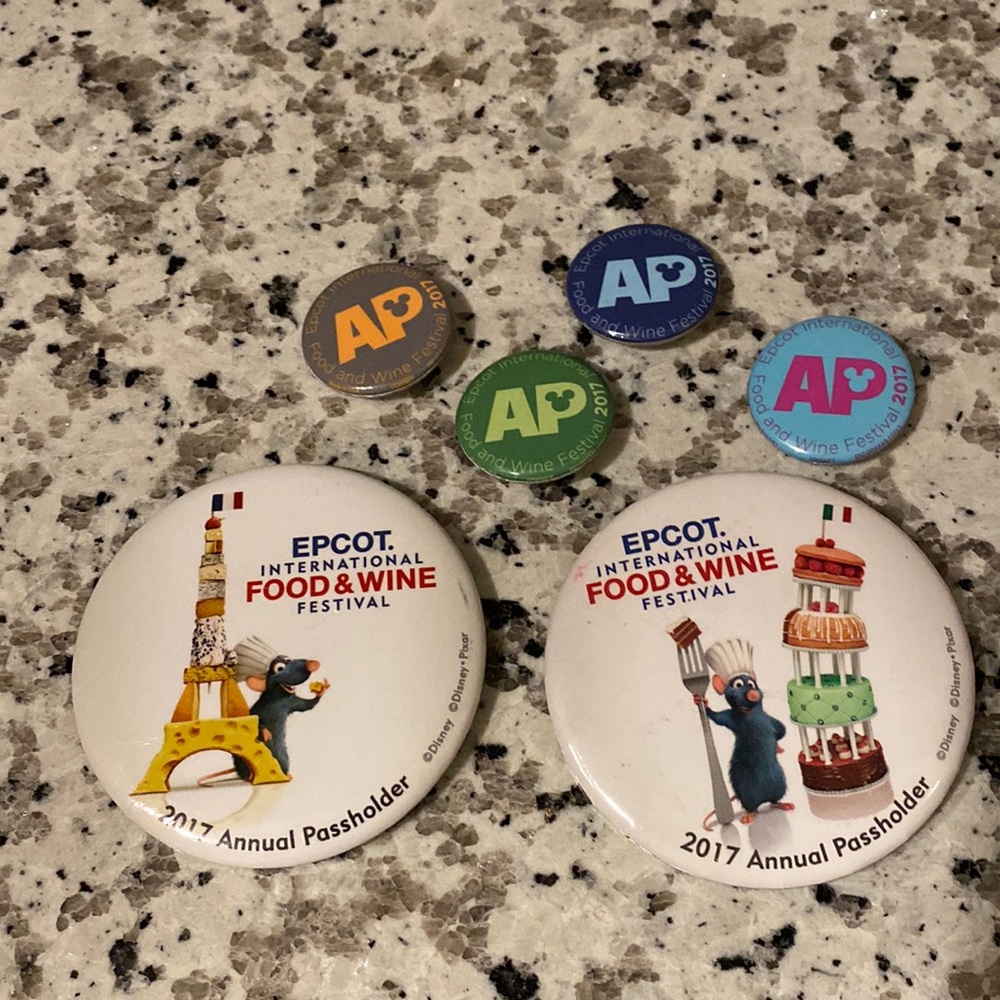 Epcot Food and Wine 2017 Annual Passholder buttons, collectible